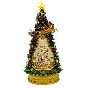 Roman Christmas Village Tree & Church 13.5in Swirling Lighted Glitter Confetti